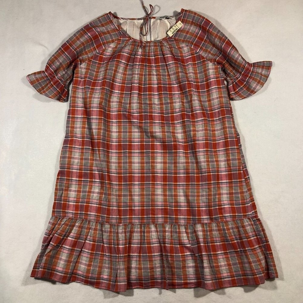 NEW Madewell Womens XXS Plaid Ruffle-Sleeve Popover Mini Dress A0279 NWT $110